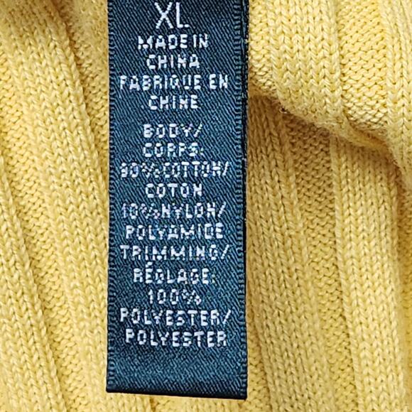 Lauren Ralph Lauren Sweater Womens XL Yellow Button Shoulder Faux Suede Patch - Picture 11 of 12